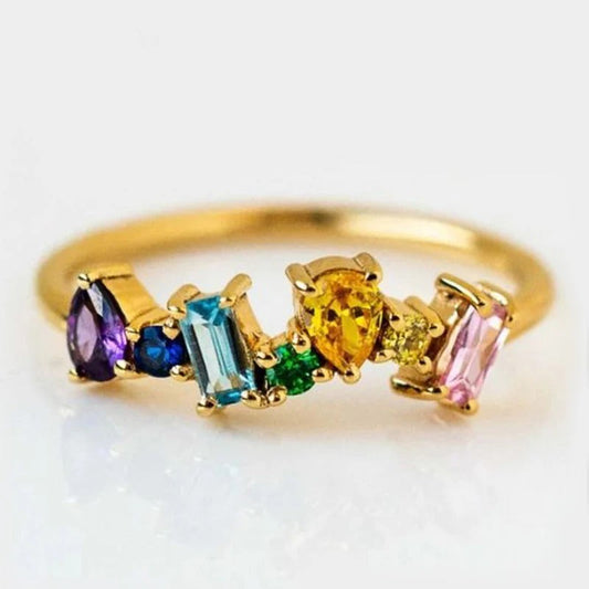 Vintage Gold Rainbow Crystal Ring-Maryam Jewelry