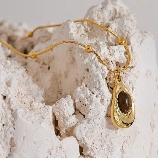 Vintage Gold Tiger Stone Pendant Necklace-Maryam Jewelry