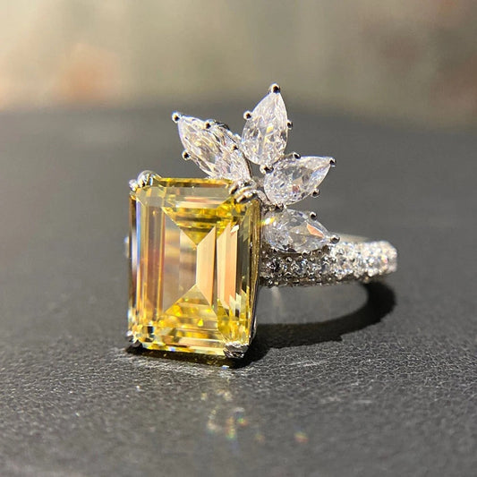 Floral Square Yellow Zirconia Ring-Maryam Jewelry