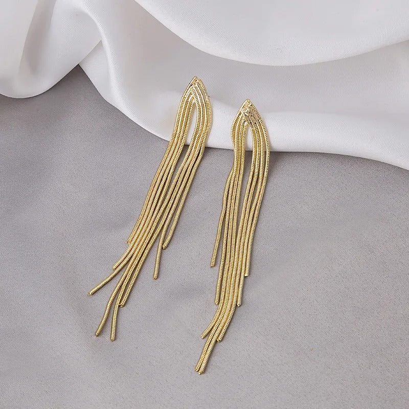 Gold Chain Fringe Delicate Tassel Earrings-Maryam Jewelry