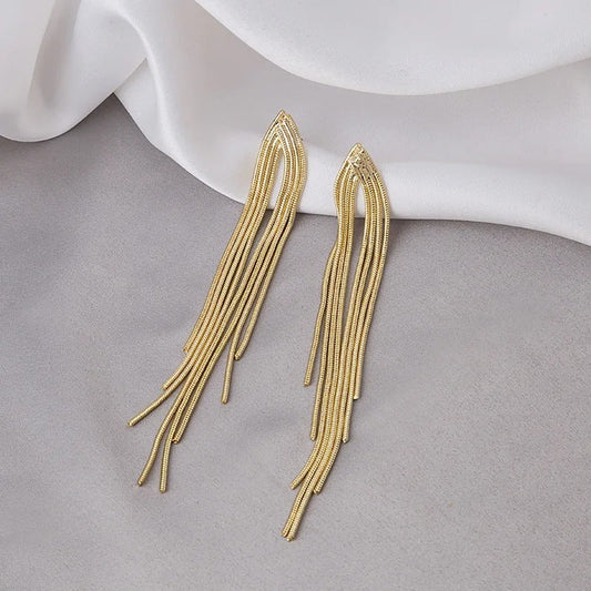 Gold Chain Fringe Delicate Tassel Earrings-Maryam Jewelry