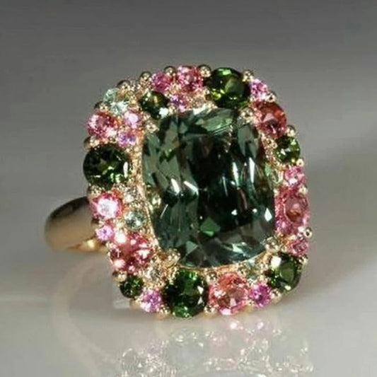Vintage Green & Pink Gold Ring-Maryam Jewelry