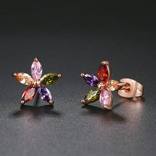Timeless Rose Gold Flower-Shaped Vibrant Gemstone Earrings-Maryam Jewelry