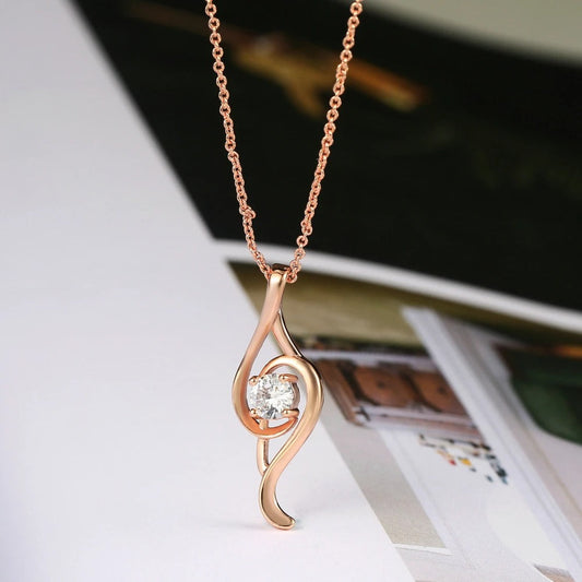 Rose Gold Twisted Shape & Brilliant Crystal Charm Necklace-Maryam Jewelry