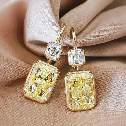Vintage Gold Yellow Crystal Earrings-Maryam Jewelry