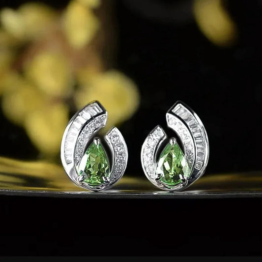 Pear Green Zirconia Stud Earrings-Maryam Jewelry
