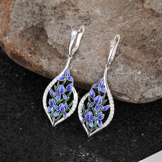 Charming Blue Flowers Drop Earrings-Maryam Jewelry