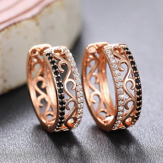 Rose Gold Sparkle Hoop Earrings-Maryam Jewelry