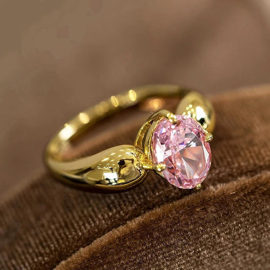 Pink Oval Gemstone & Gold Band Ring-Maryam Jewelry