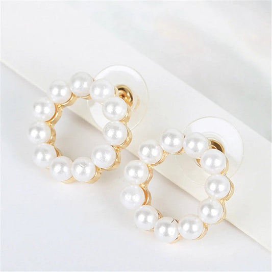 Vintage Gold Circle Pearl Hoop Earrings-Maryam Jewelry