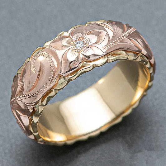 Vintage Rose Gold Flower Engraved Ring-Maryam Jewelry