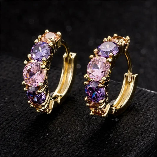 Vintage Gold Purple Stone Earrings-Maryam Jewelry