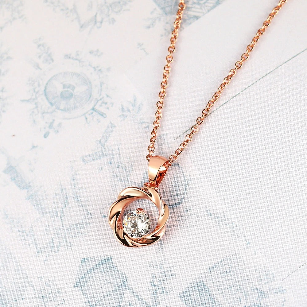 Vintage Rose Gold Twisted Pendant & Brilliant Gem Necklace-Maryam Jewelry