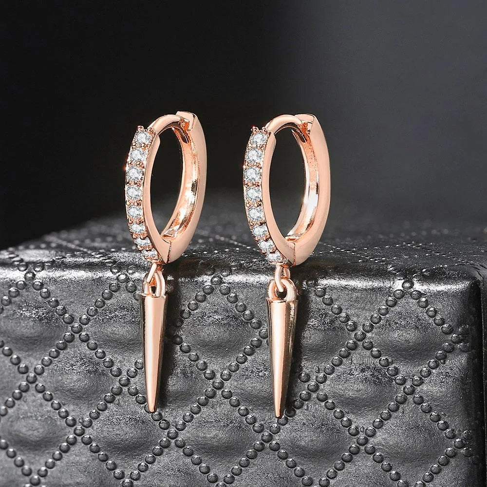 Rose Gold Crystal Inlay & Spiked Pendant Earrings-Maryam Jewelry