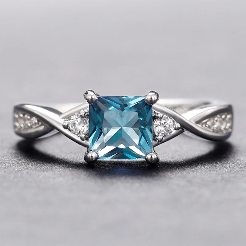 Vintage Blue Princess Cut Silver Ring-Maryam Jewelry
