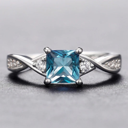 Vintage Blue Princess Cut Silver Ring-Maryam Jewelry
