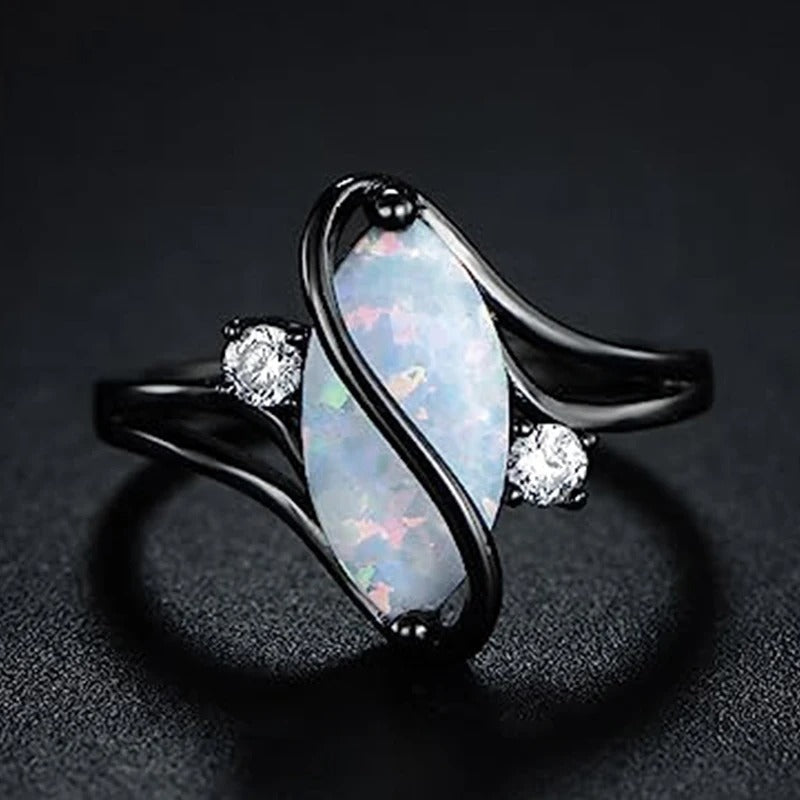 Vintage Black & Opal Twist Ring-Maryam Jewelry