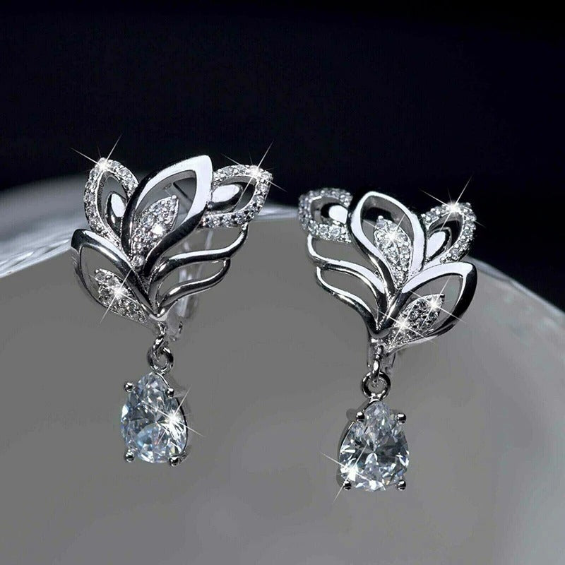 Silver Crystal Floral Sparkle Earrings-Maryam Jewelry