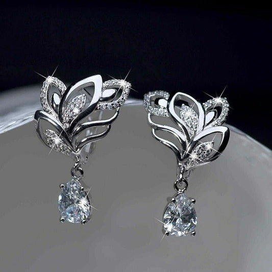 Silver Crystal Floral Sparkle Earrings-Maryam Jewelry