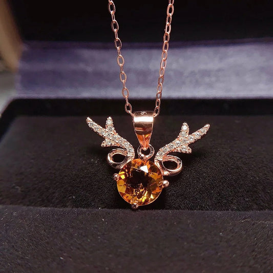 Classic Rose Gold Sparkling Wing & Yellow Gemstone Necklace-Maryam Jewelry