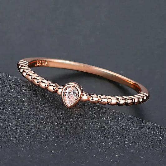 Vintage Rose Gold Pink Crystal Tear Drop Ring-Maryam Jewelry