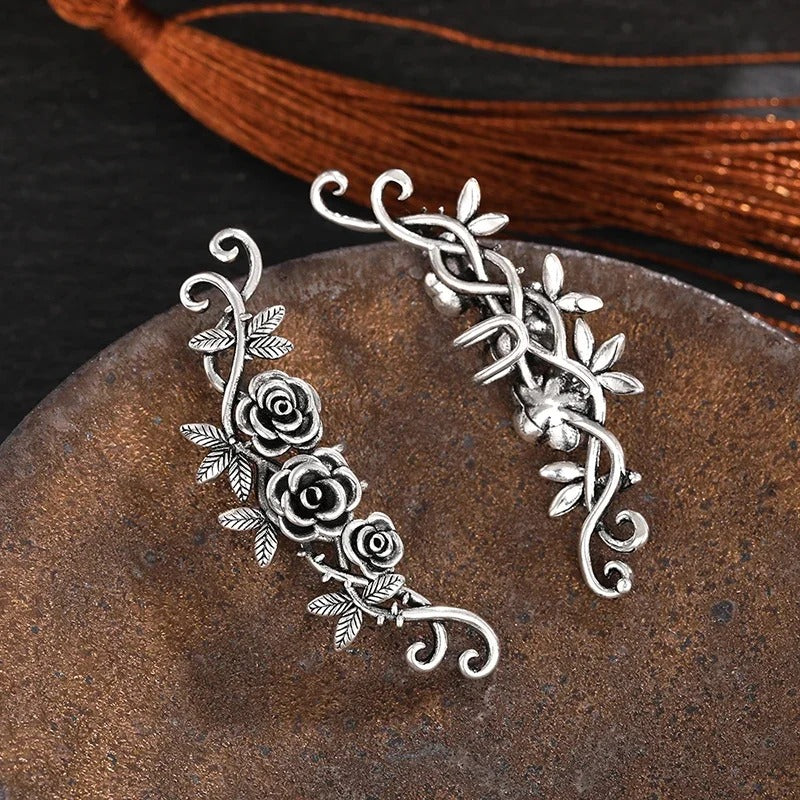 Vintage Silver Floral Pattern Earrings-Maryam Jewelry