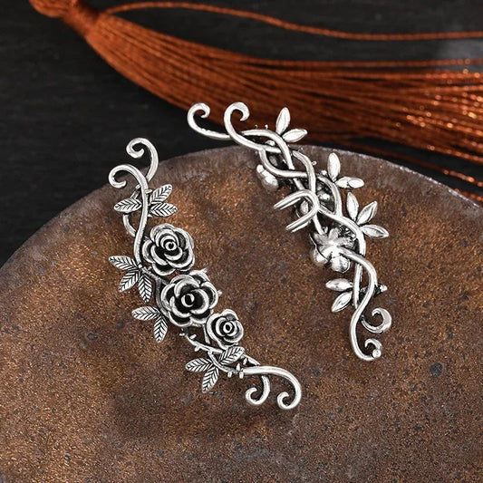 Vintage Silver Floral Pattern Earrings-Maryam Jewelry