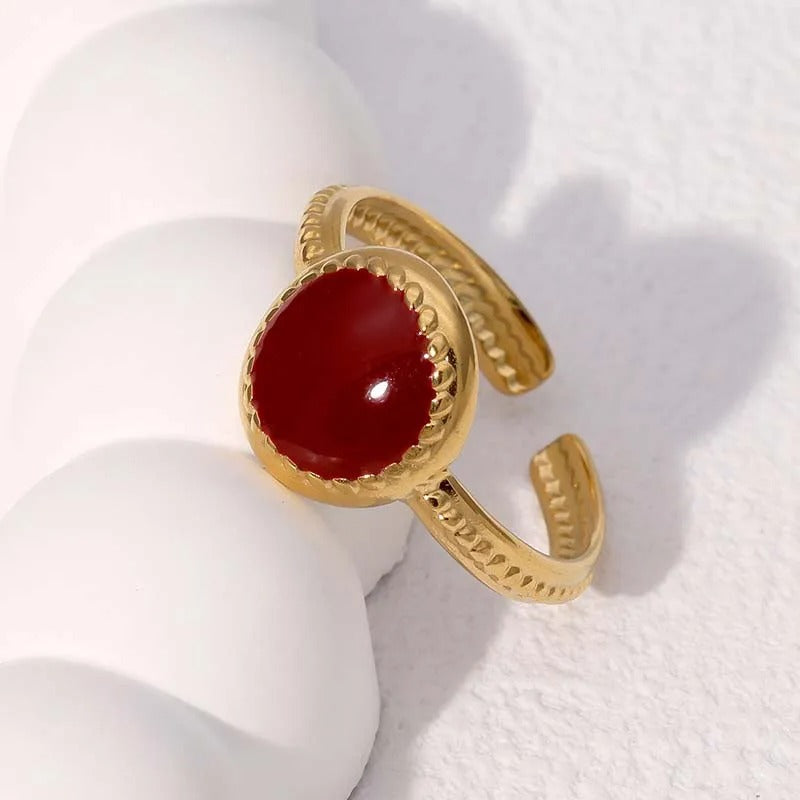 Vintage Gold & Red Gem Adjustable Ring-Maryam Jewelry