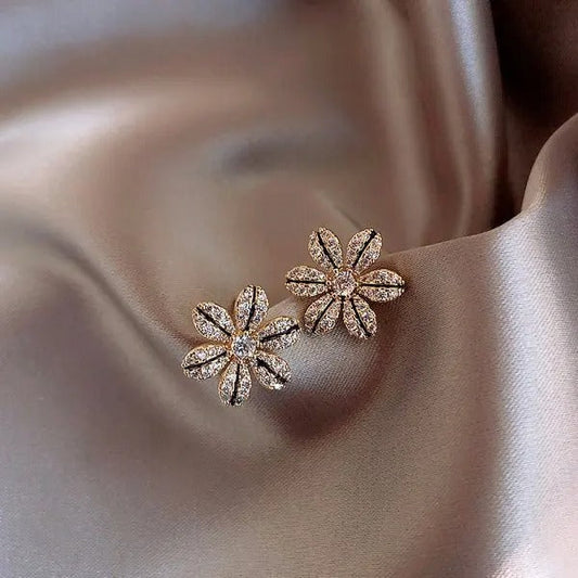Gold Glitter Blossom Stud Earrings-Maryam Jewelry