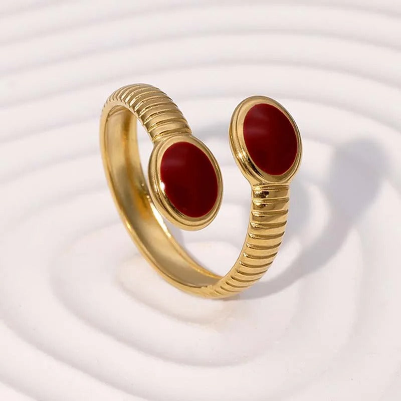Vintage Gold Dual Red Stone Adjustable Ring-Maryam Jewelry