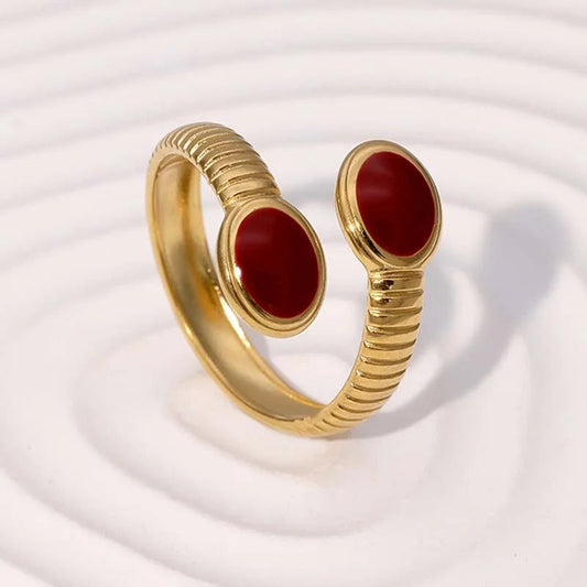 Vintage Gold Dual Red Stone Adjustable Ring-Maryam Jewelry