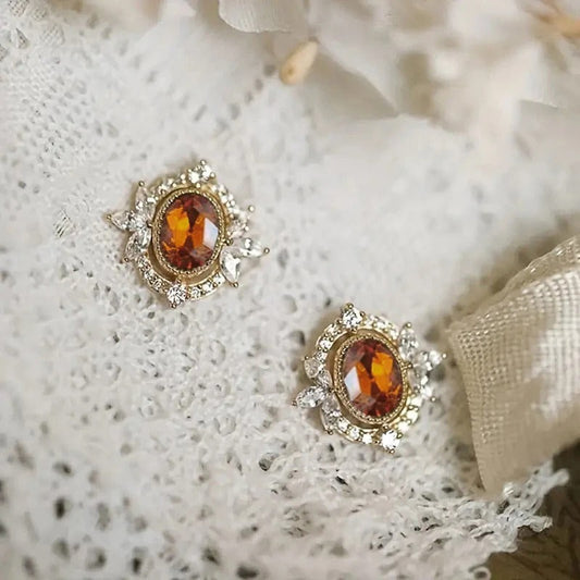 Gold Sparkling Brown Earrings-Maryam Jewelry