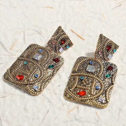 Vintage Multi-Color Gemstone Gold Earrings-Maryam Jewelry