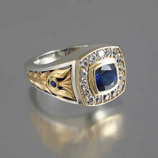Vintage Mixed Metal Blue Stone Ring-Maryam Jewelry