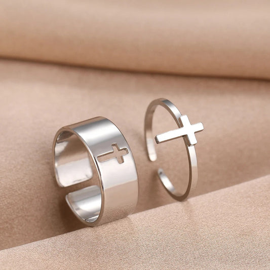 Silver Minimalist Faith Adjustable Ring Set-Maryam Jewelry