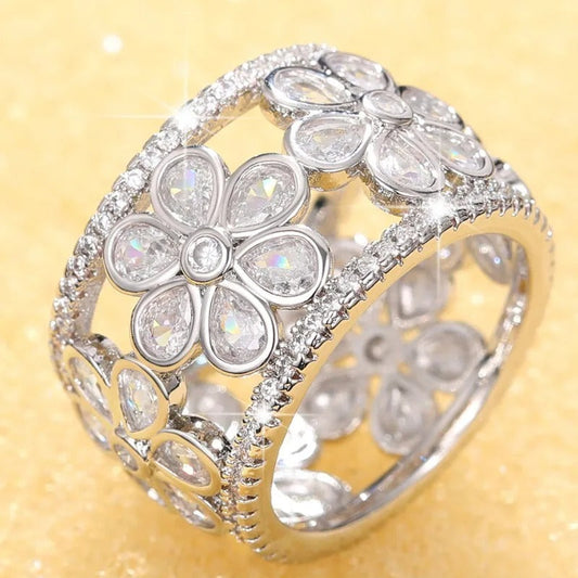 Vintage Silver Flower Gemstone Ring-Maryam Jewelry