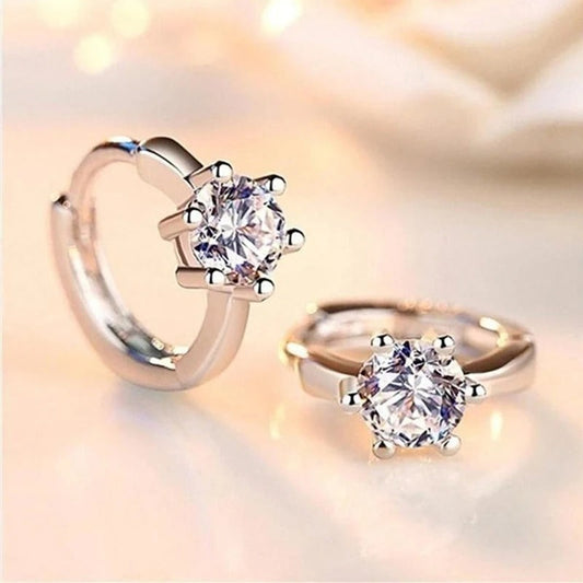 Silver Solitaire Hoop Earrings-Maryam Jewelry