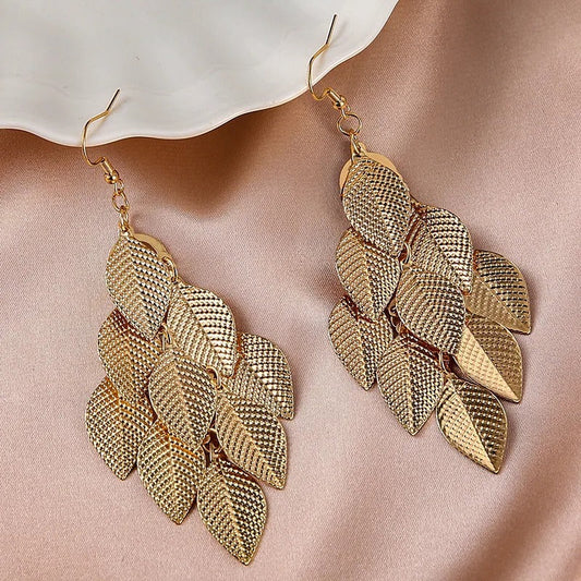 Multiple Gold Leaf Drop Dangle Earrings-Maryam Jewelry