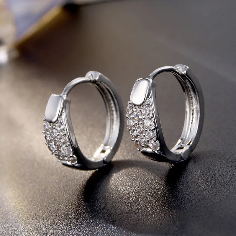 Vintage Silver Gemstone Inlay Hoop Earrings-Maryam Jewelry