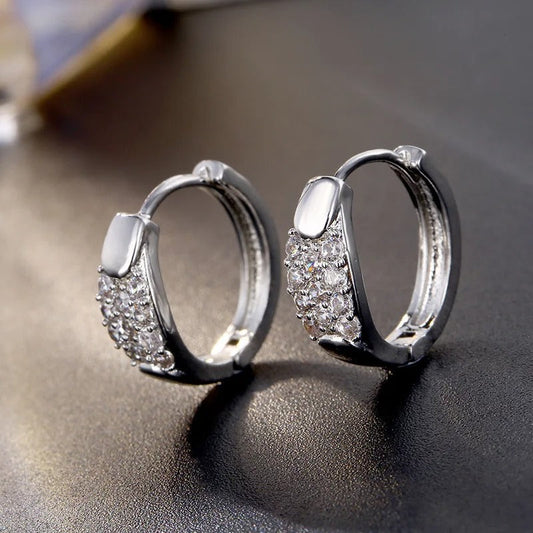 Vintage Silver Gemstone Inlay Hoop Earrings-Maryam Jewelry