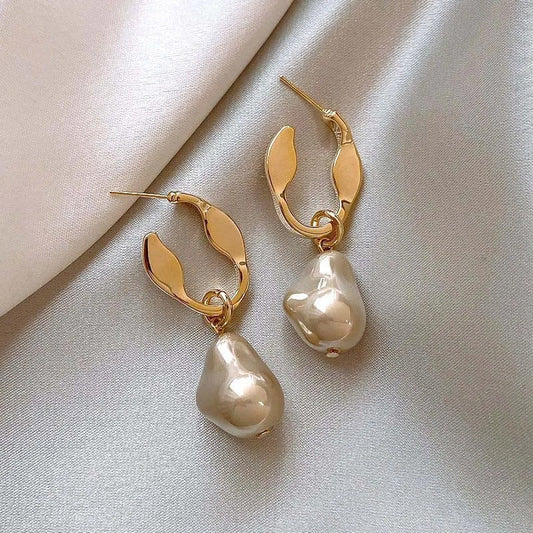 Vintage Gold Tear-Shaped Pearl Earrings-Maryam Jewelry