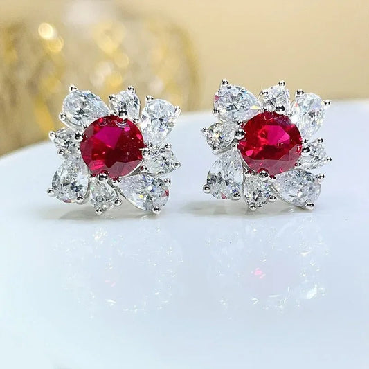 Vintage Red Sparkle Stud Earrings-Maryam Jewelry