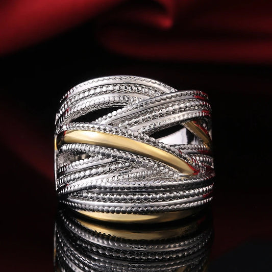 Vintage Silver & Gold Cross-Over Ring-Maryam Jewelry