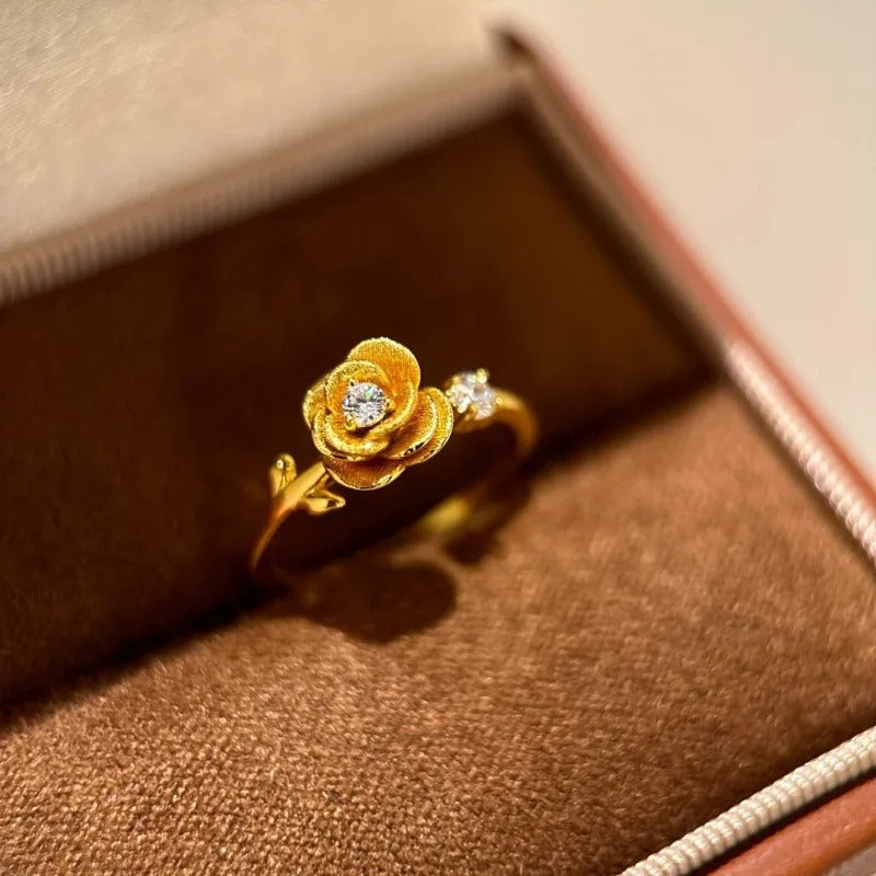 Vintage Gold Floral Diamond Studded Adjustable Ring-Maryam Jewelry