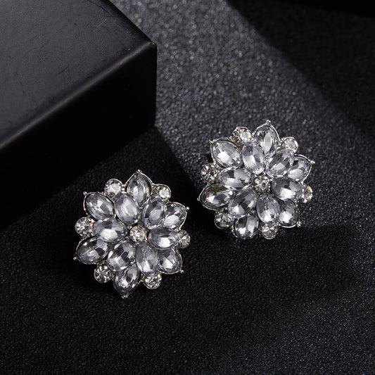 Vintage Silver Floral Crystal Earrings-Maryam Jewelry