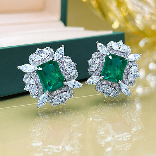 Vintage Silver Green Gem Earrings-Maryam Jewelry