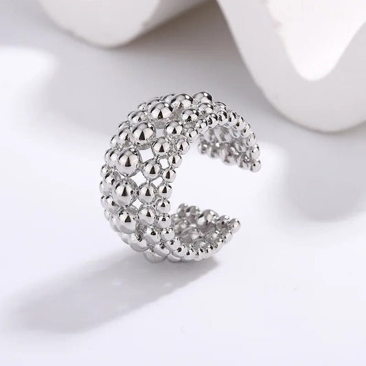 Silver Round Beaded Open Ring-Maryam Jewelry