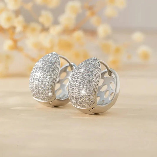 Silver Curved Sparkle Earrings-Maryam Jewelry