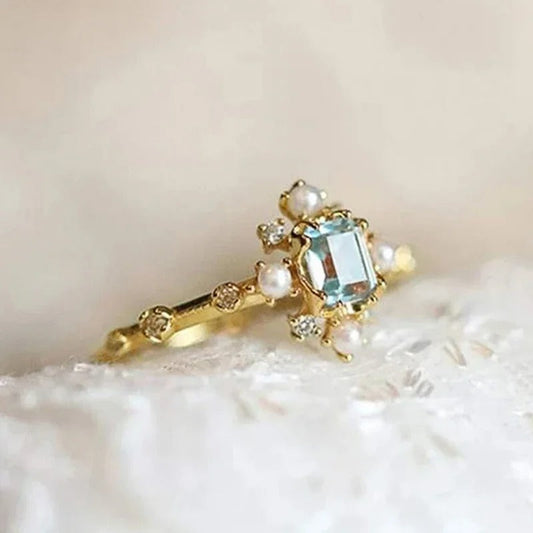 Vintage Sky Blue Gem Pearl Ring-Maryam Jewelry