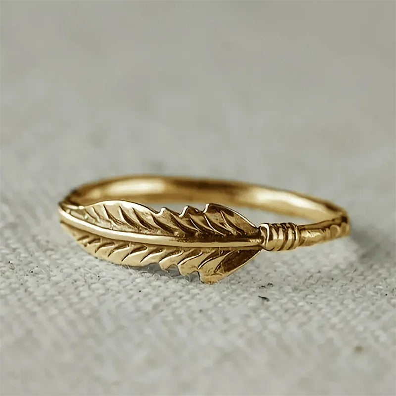 Vintage Gold Feather Ring-Maryam Jewelry